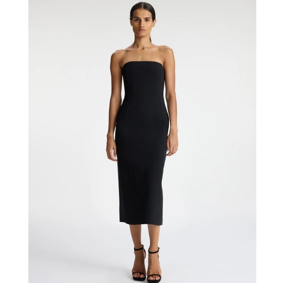 ALC Elizabeth Strapless Midi Dress in Black. - Picture 1 of 10